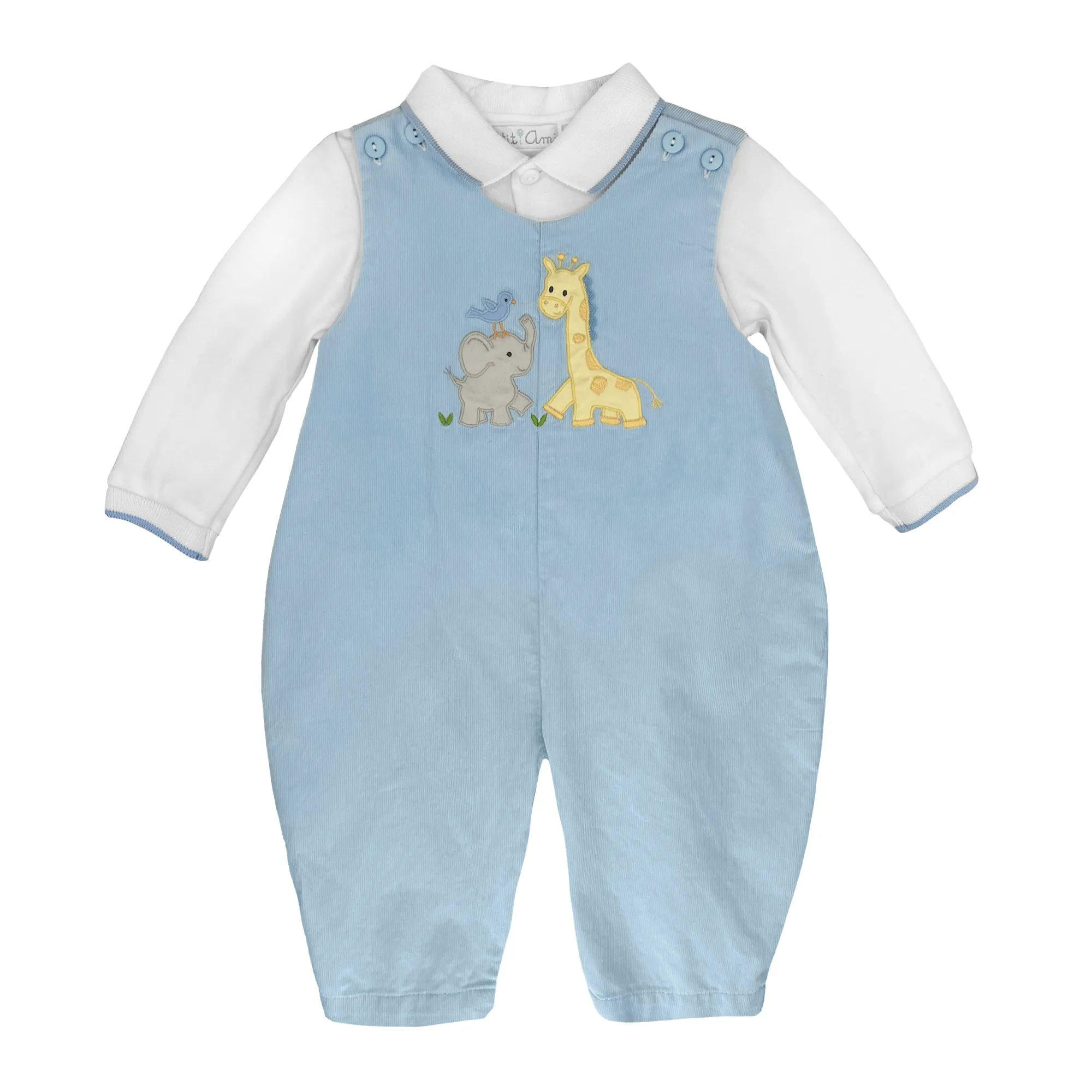 Petit Ami Giraffe Corduroy Overalls w/ shirt