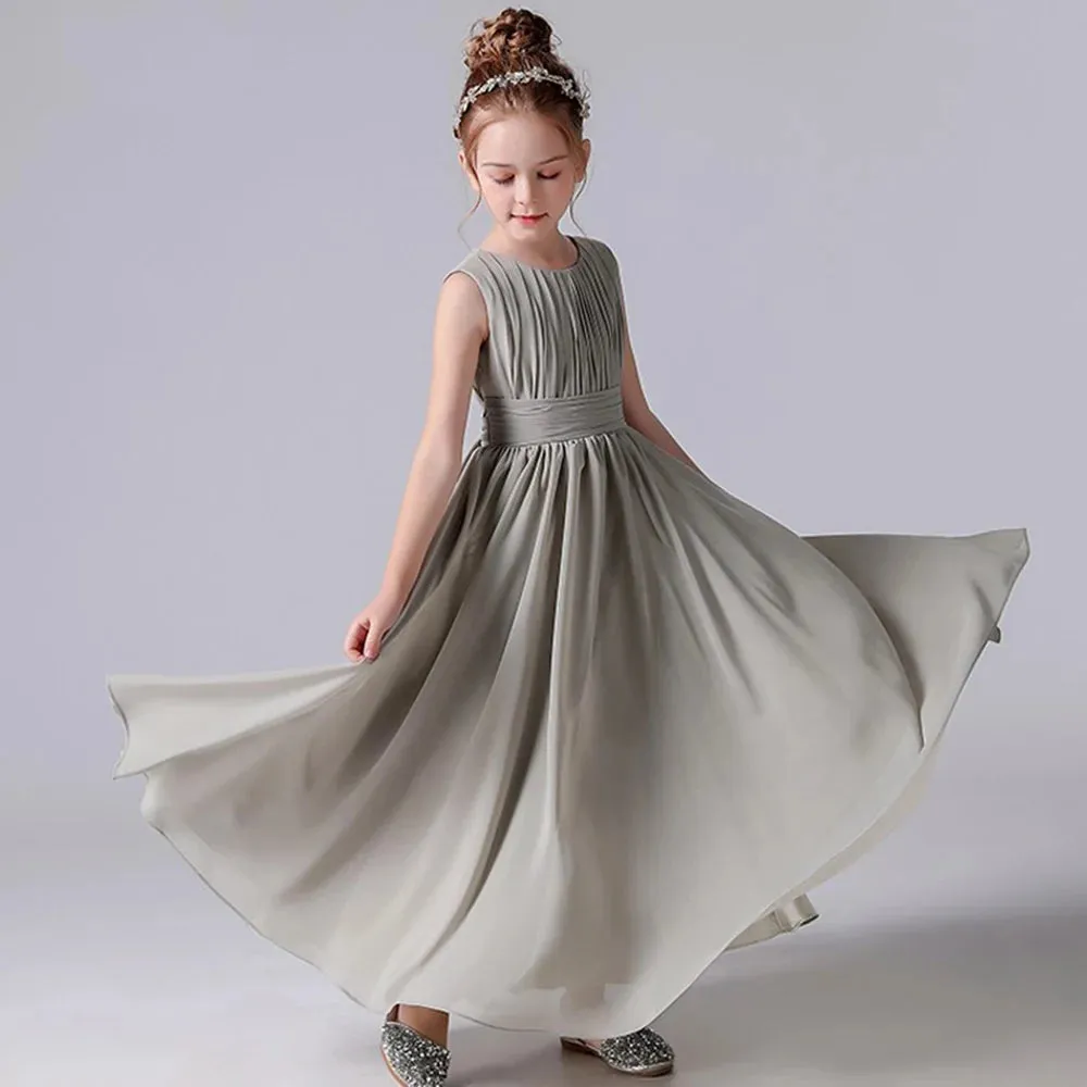 Pleated Flower Girl Dress with Sash Kids Wedding, Party, Pageant Gown