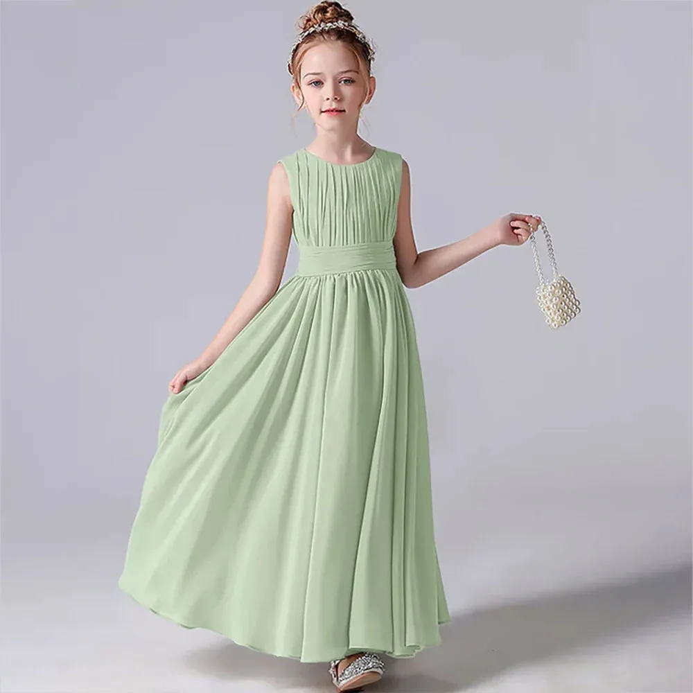 Pleated Flower Girl Dress with Sash Kids Wedding, Party, Pageant Gown