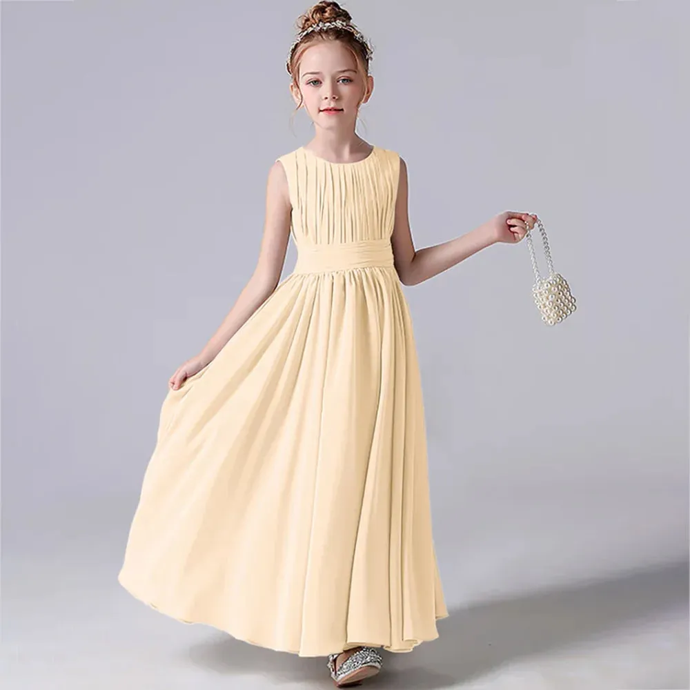 Pleated Flower Girl Dress with Sash Kids Wedding, Party, Pageant Gown