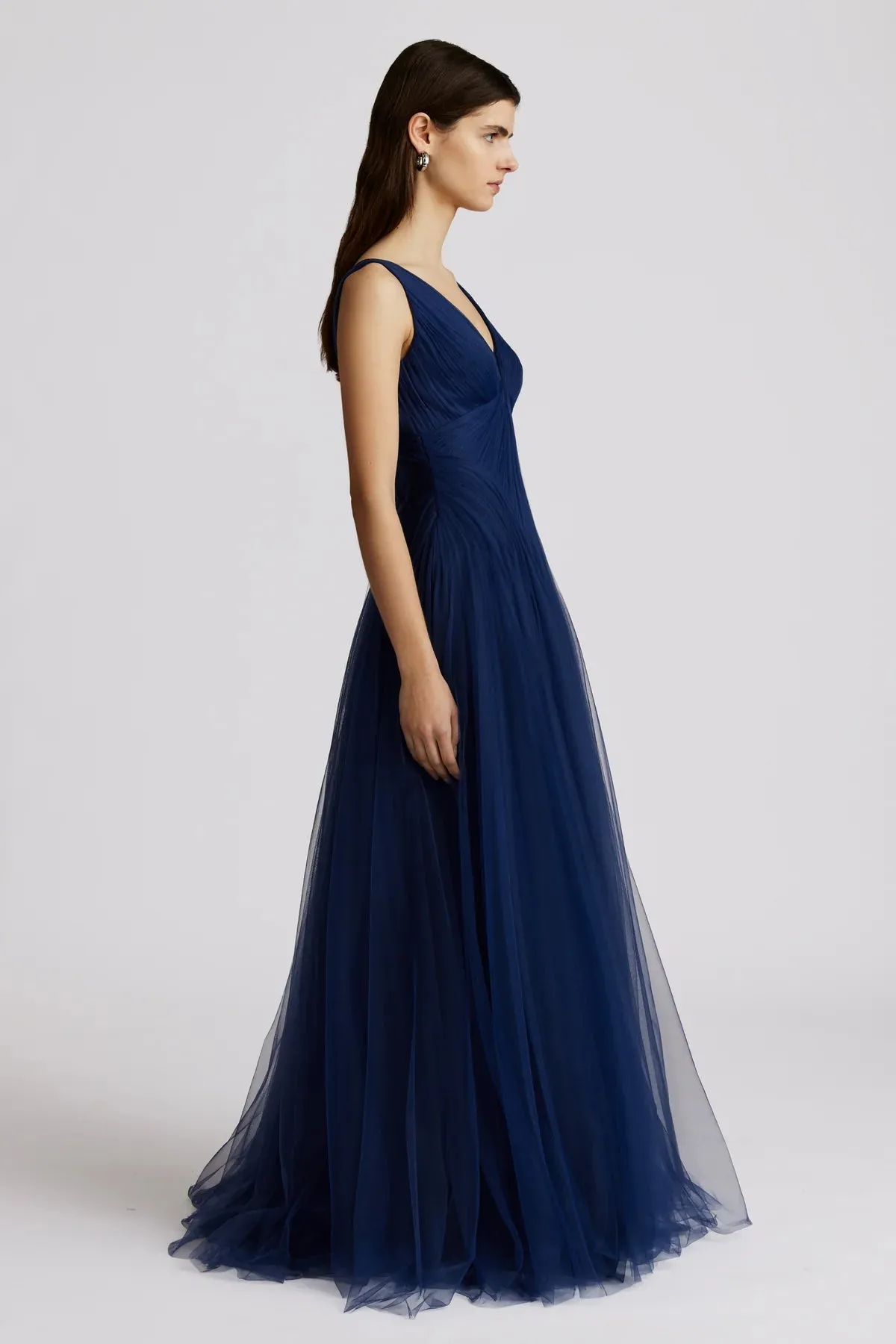 Pleated Tulle Gown - Dark Navy