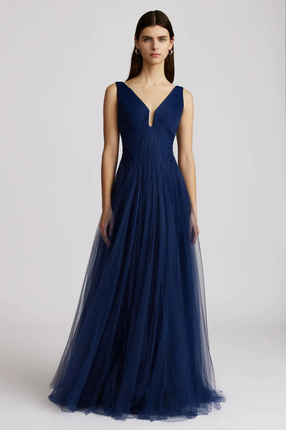 Pleated Tulle Gown - Dark Navy