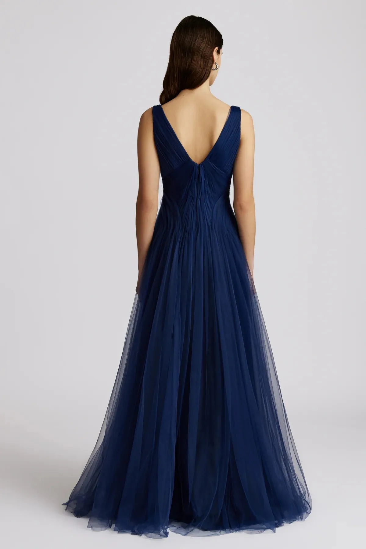 Pleated Tulle Gown - Dark Navy