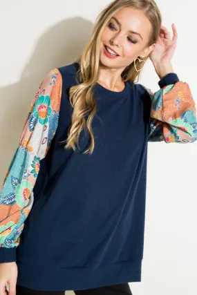 Plus Floral Woven Bubble Puff Sleeve Top