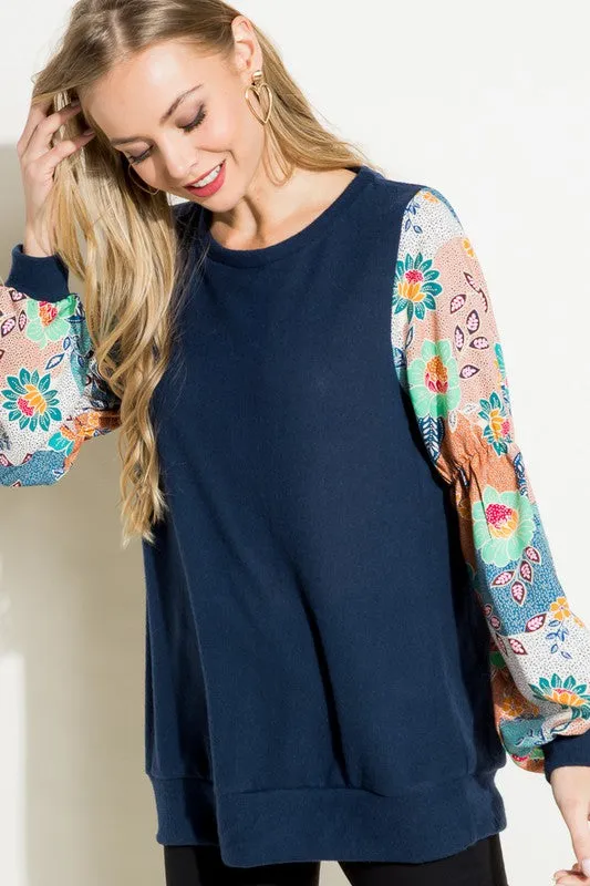 Plus Floral Woven Bubble Puff Sleeve Top