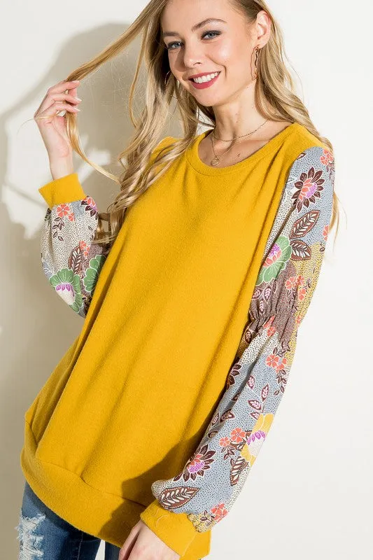 Plus Floral Woven Bubble Puff Sleeve Top