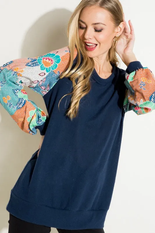 Plus Floral Woven Bubble Puff Sleeve Top