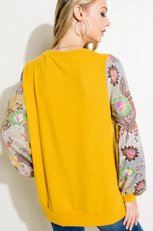 Plus Floral Woven Bubble Puff Sleeve Top