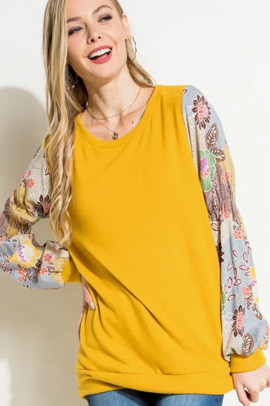 Plus Floral Woven Bubble Puff Sleeve Top