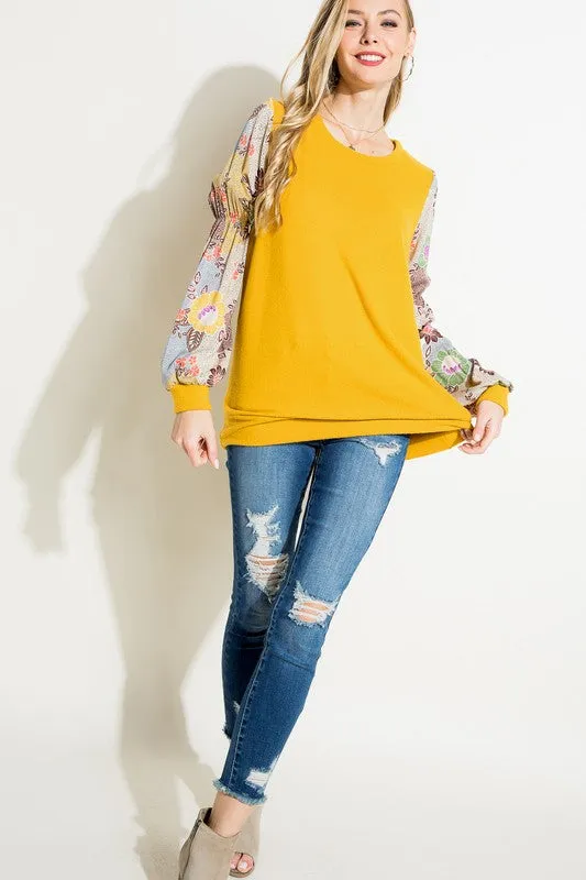 Plus Floral Woven Bubble Puff Sleeve Top