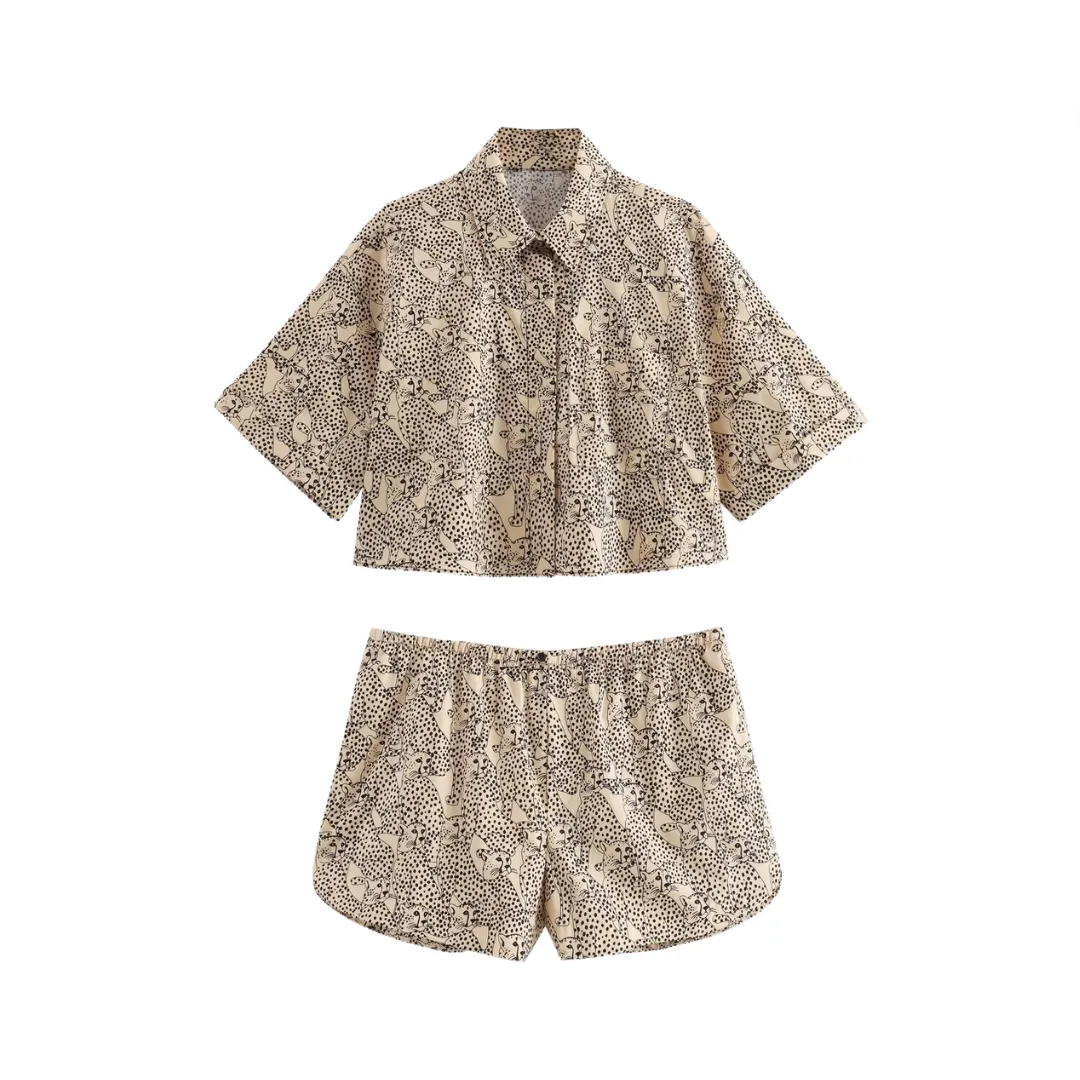 Pre Order: Animal Print Cropped Shirt   Shorts Set