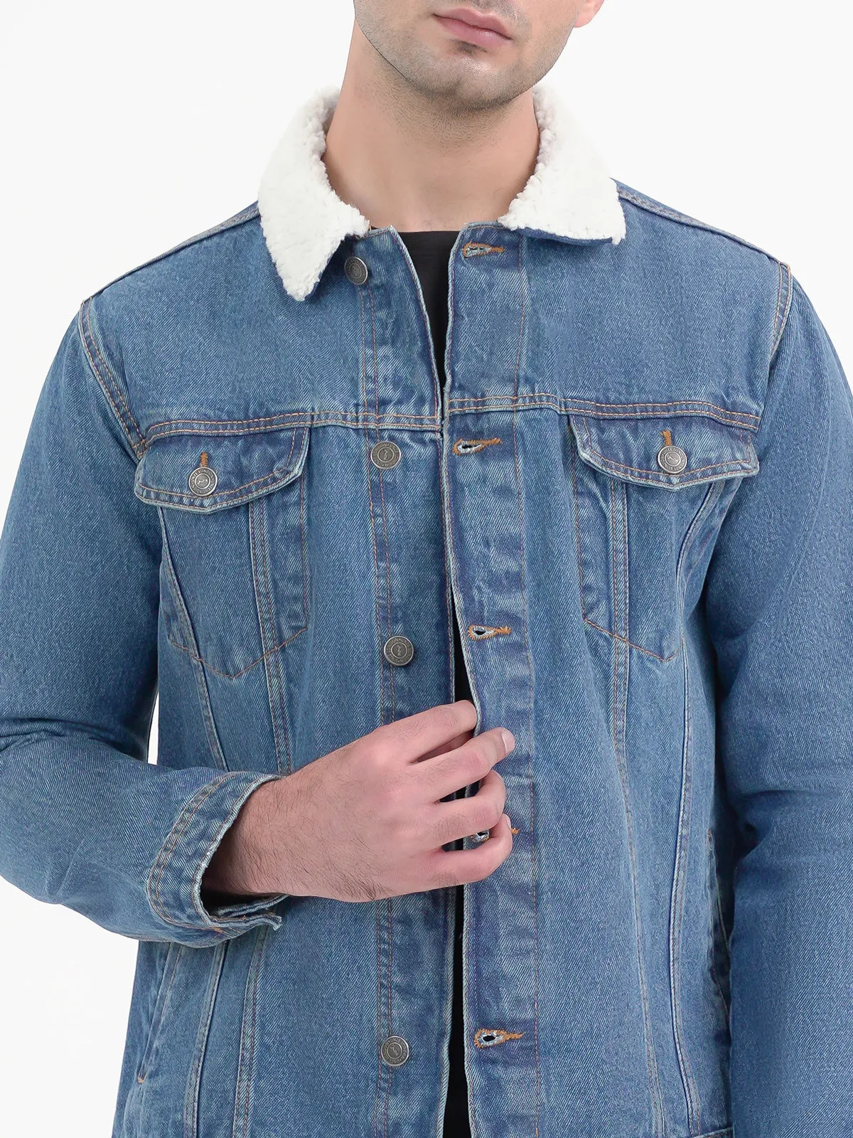 "FLORAS" Casual Sherpa Lining Denim Jacket