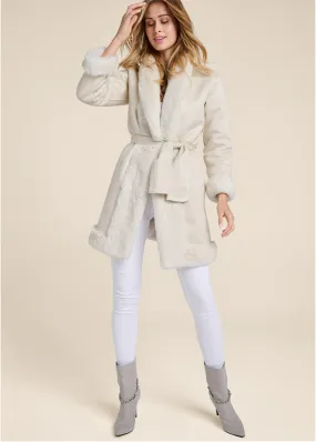 Reversible Faux Fur And Suede Coat - Off White