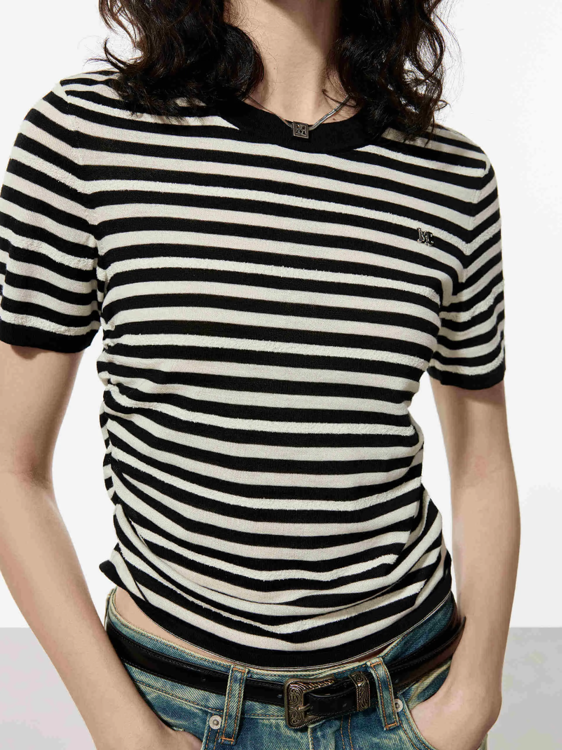 Ruched Detail Striped T-shirt