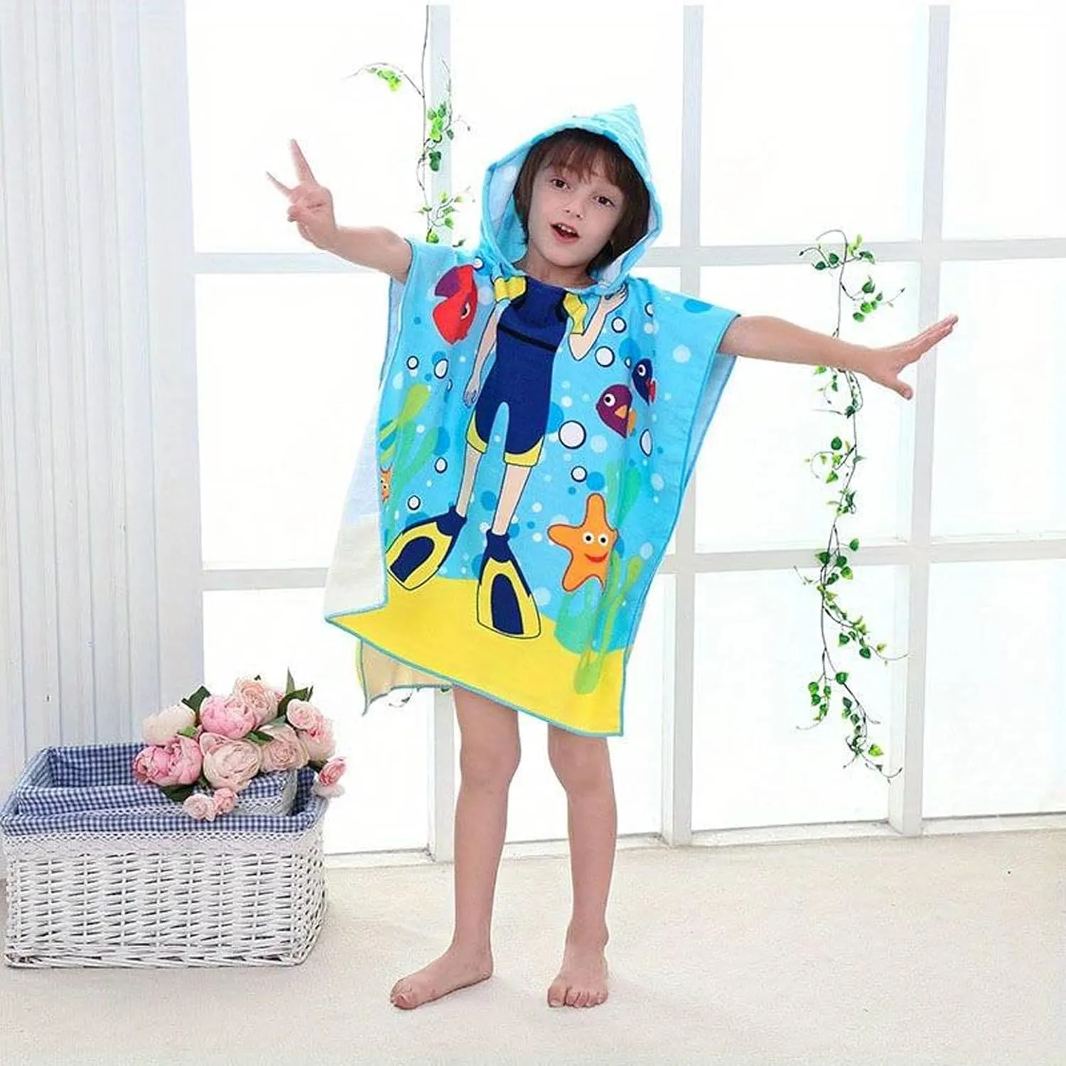 Scuba Hooded Poncho Towel for Kids |Printed Cape Towels for Kids