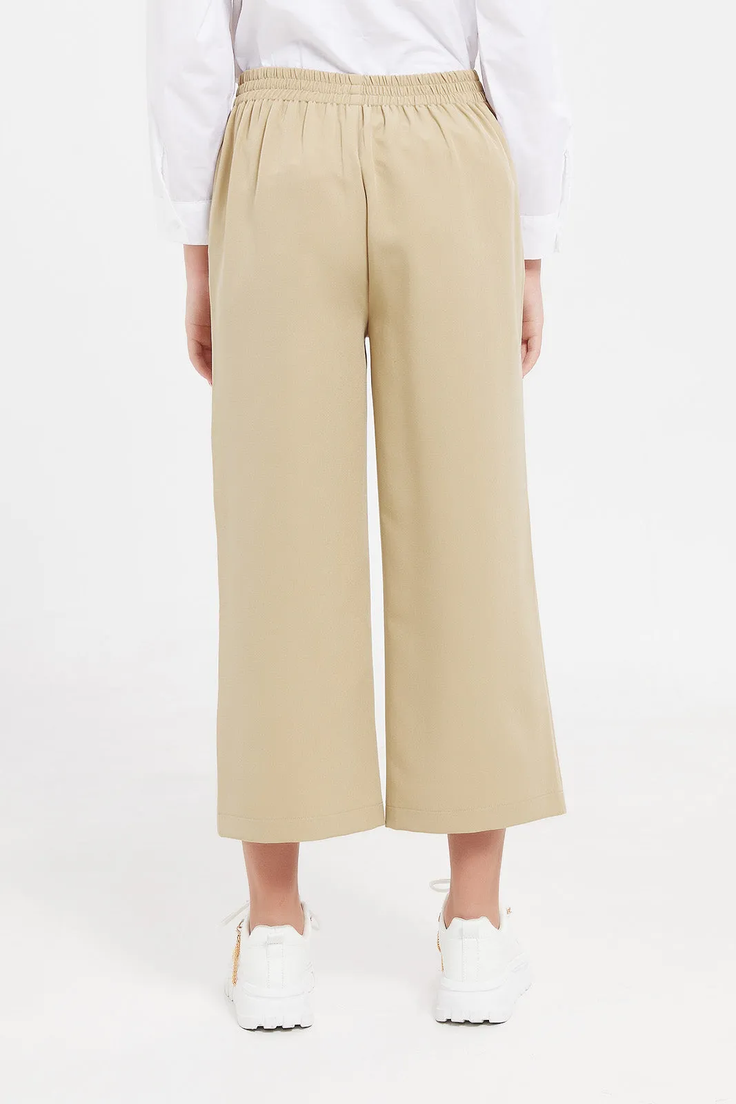 Senior Girls Beige Button Front Pants