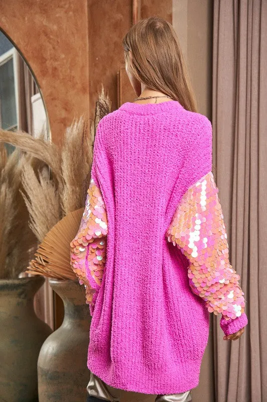 Sequin Sleeve Sweater Knit Tunic Top