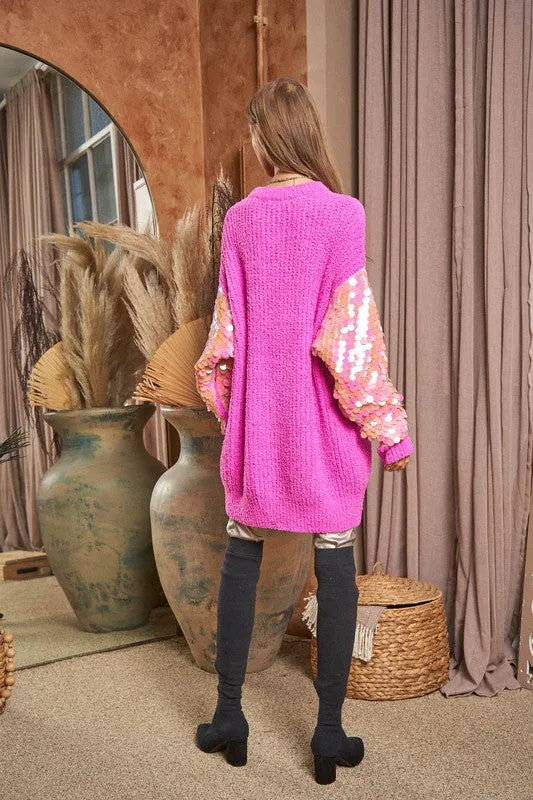 Sequin Sleeve Sweater Knit Tunic Top