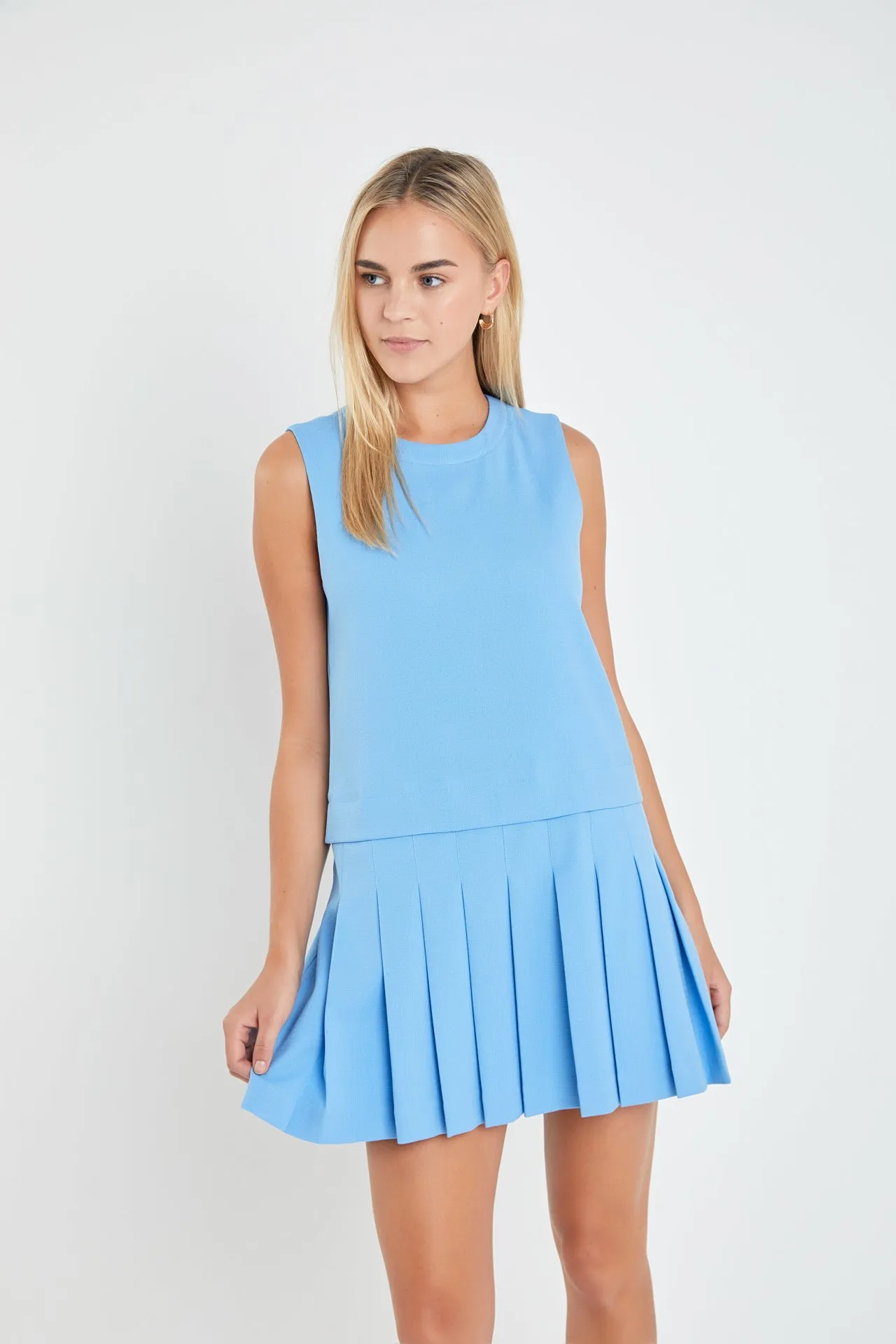 Sleeveless Pleated Mini Dress