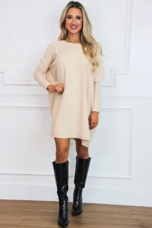 So Cozy Boat Neck Tunic Sweater: Beige