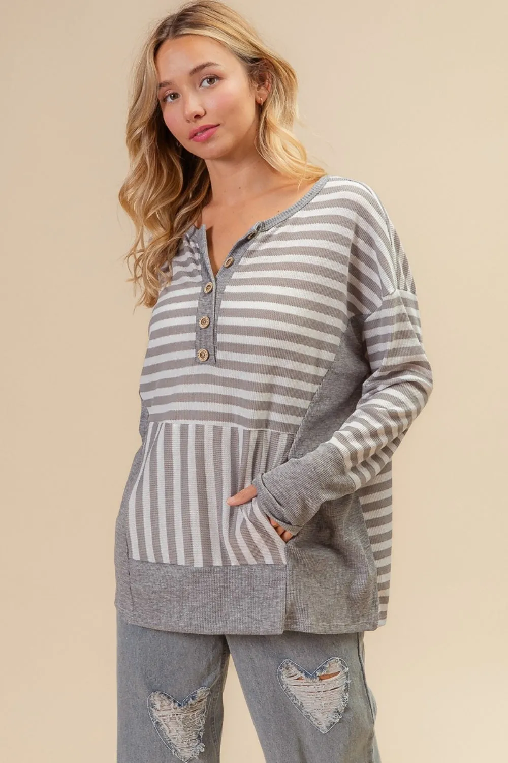 Striped Thumbhole Long Sleeve Top