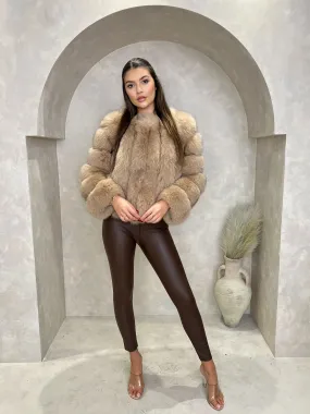 Tan Luxury Fur Vertical Pelt Coat