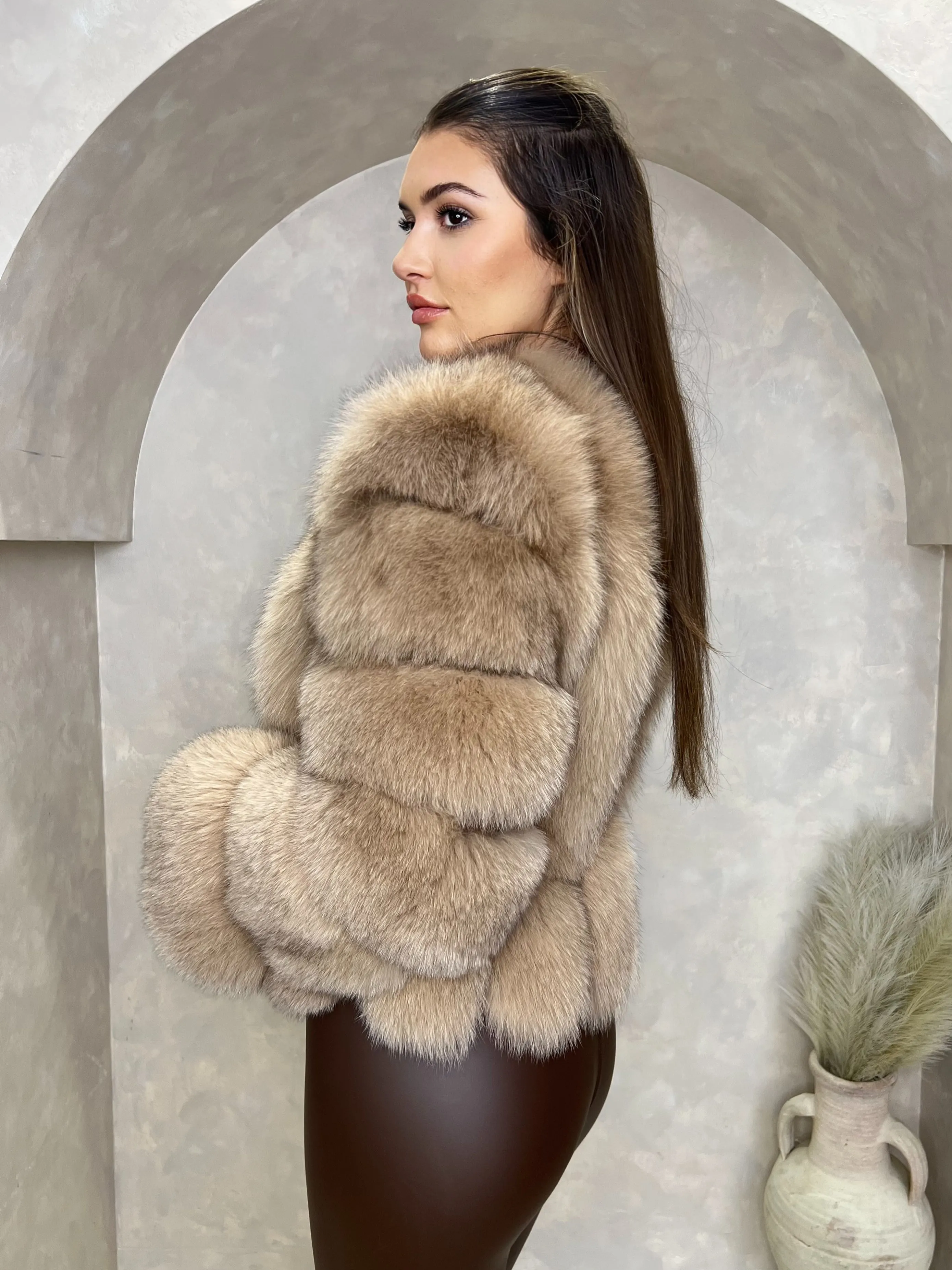 Tan Luxury Fur Vertical Pelt Coat