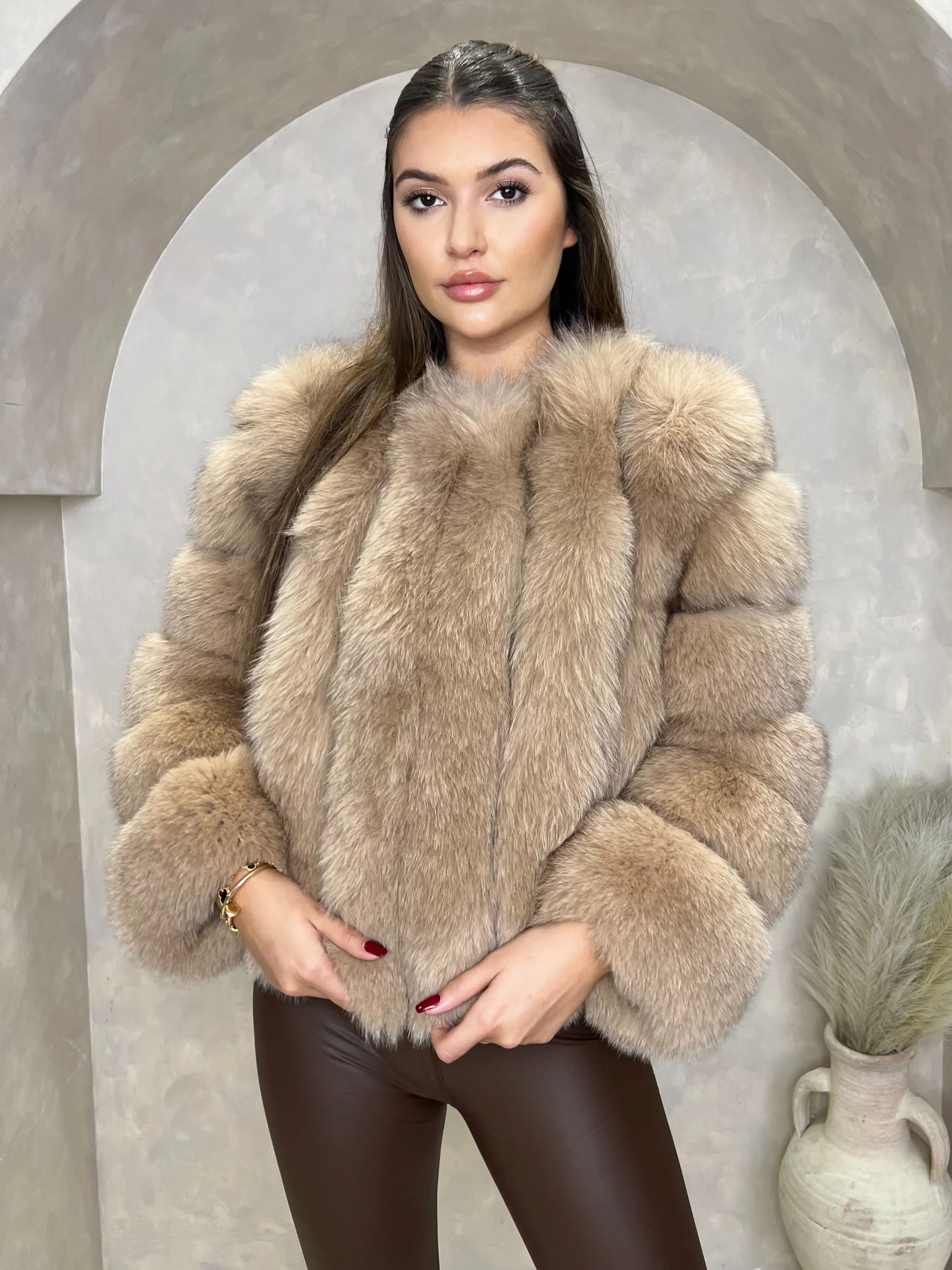 Tan Luxury Fur Vertical Pelt Coat