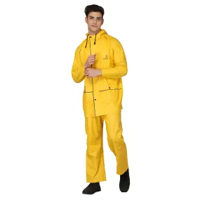 THE CLOWNFISH Oceanic Men's Waterproof PVC Raincoat with Hood and Reflector Logo at Back for Night Travelling. Set of Top and Bottom (Black, XXL)