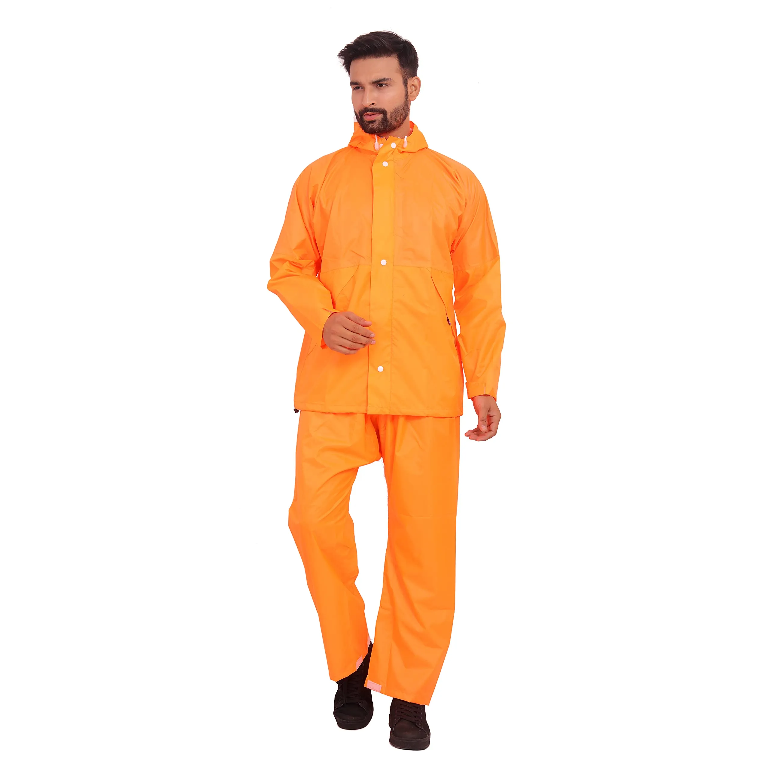 The Clownfish Rain Coat for Men Waterproof for Bike Raincoat for Men with Hood. Set of Top and Bottom. Classic Series (Orange, X-Large)