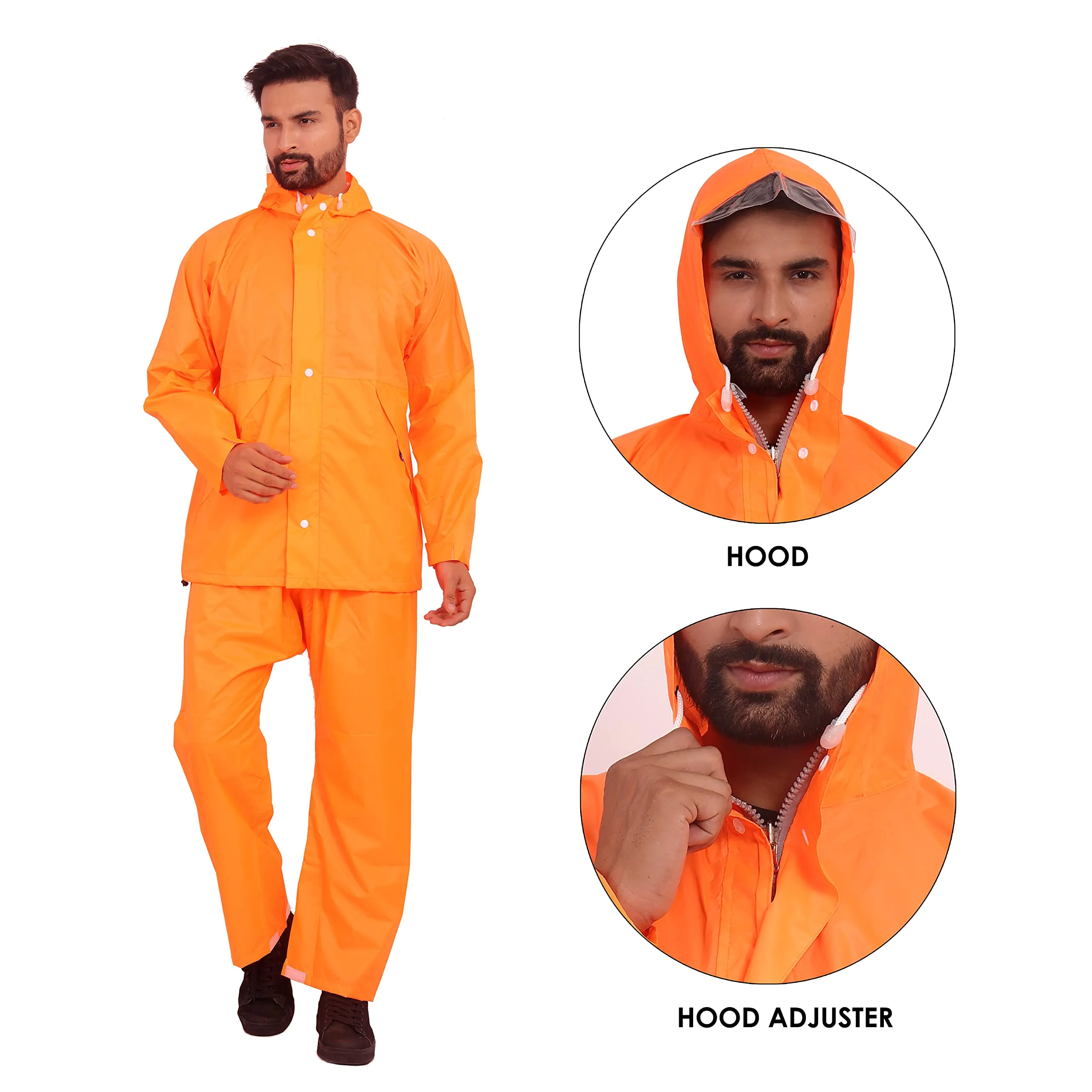 The Clownfish Rain Coat for Men Waterproof for Bike Raincoat for Men with Hood. Set of Top and Bottom. Classic Series (Orange, X-Large)