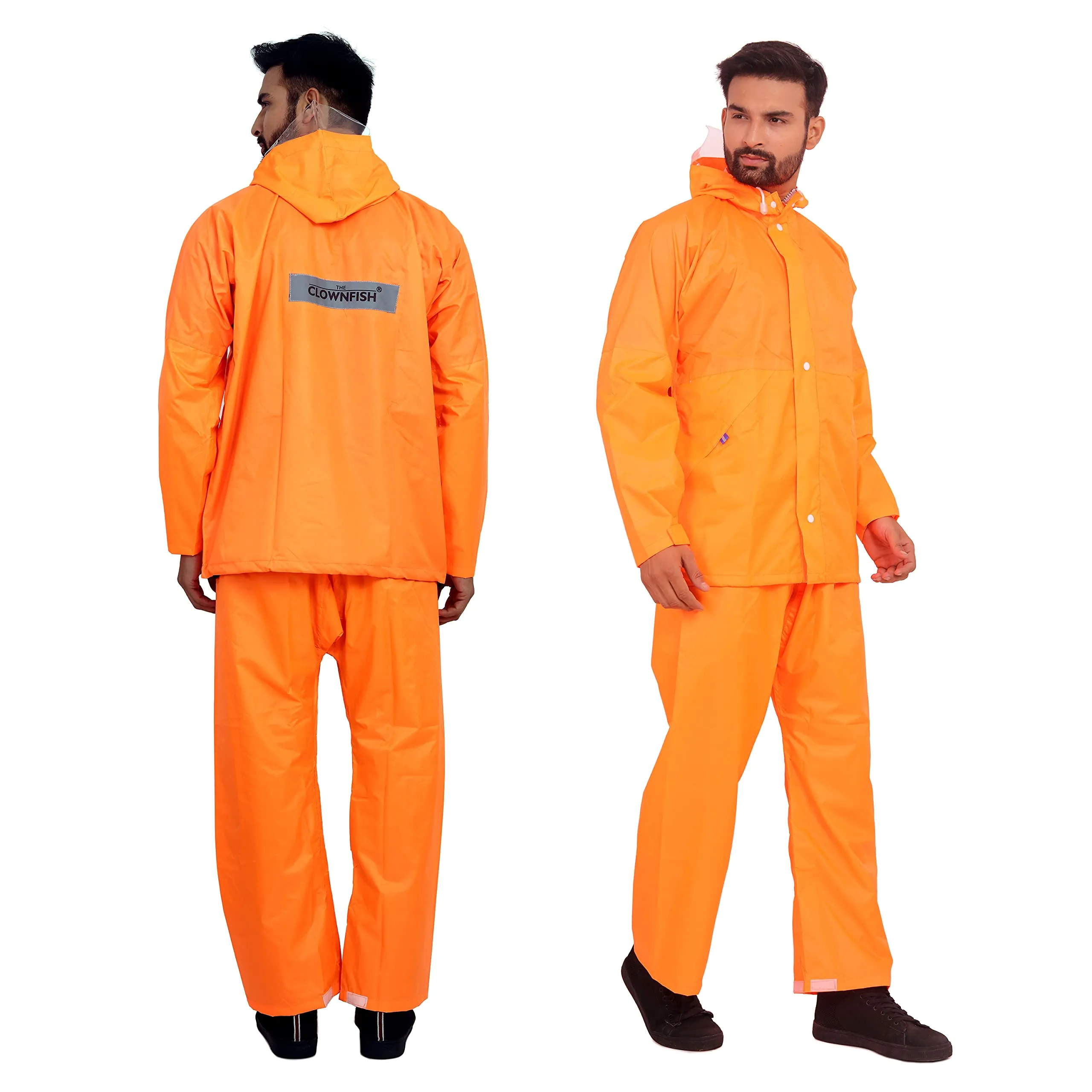 The Clownfish Rain Coat for Men Waterproof for Bike Raincoat for Men with Hood. Set of Top and Bottom. Classic Series (Orange, X-Large)