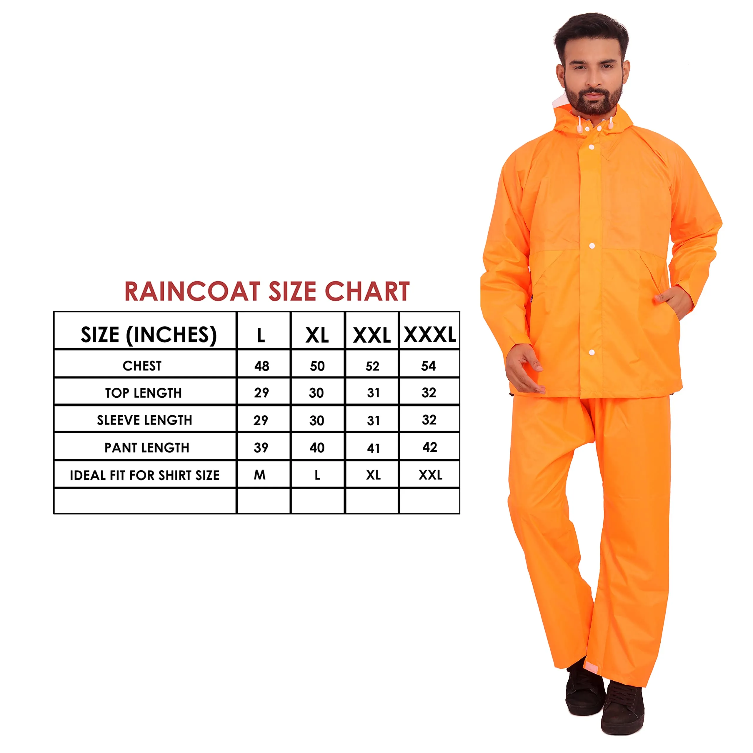 The Clownfish Rain Coat for Men Waterproof for Bike Raincoat for Men with Hood. Set of Top and Bottom. Classic Series (Orange, X-Large)