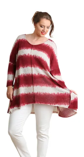 Tie Dye Striped Tunic, Burgundy