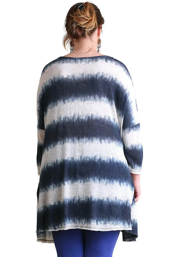 Tie Dye Striped Tunic, Navy