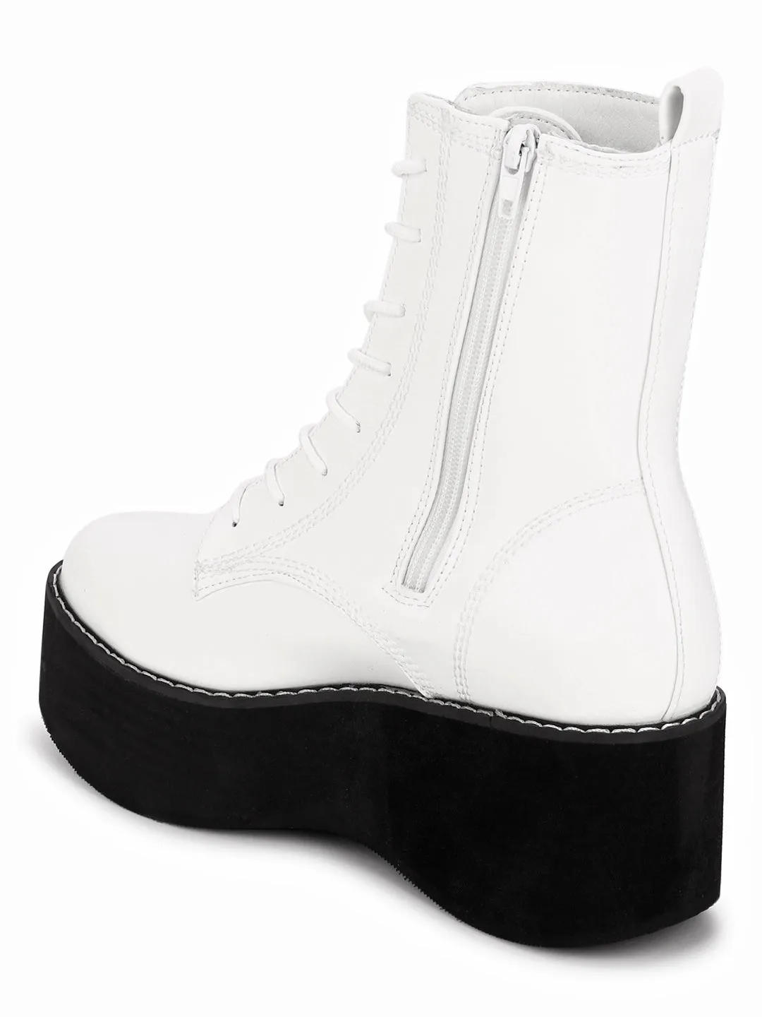 White PU Lace-up Ankle Boots