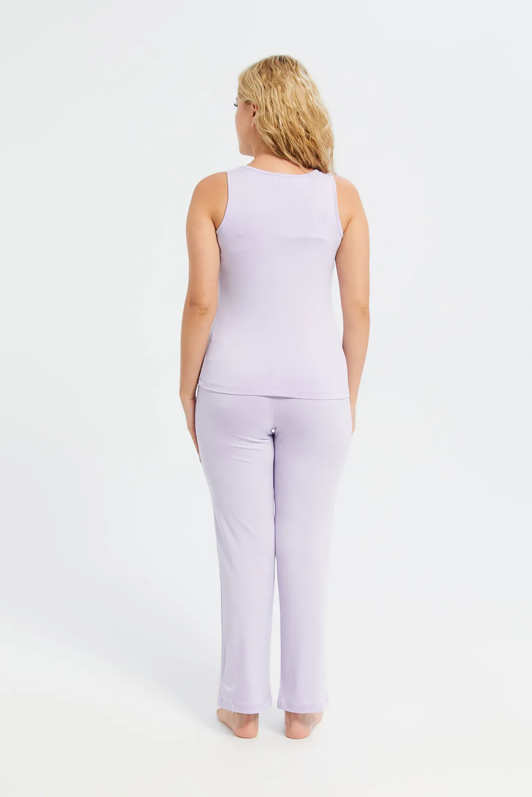 Women Lilac Embellished Long Cami Set (2 Piece)