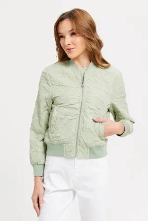 Women Mint Textured Bomber Jacket