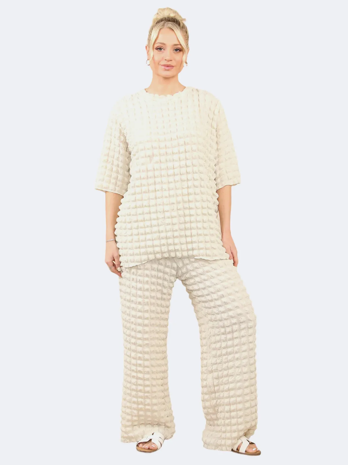 Women Popcorn Bubble Pattern 2Pcs Co-Ord Set