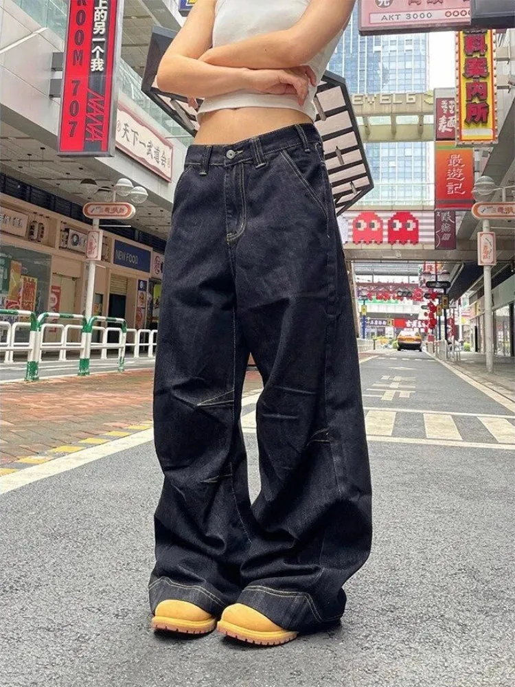 Women Waist Harajuku Oversize Fashion Black Denim Pants