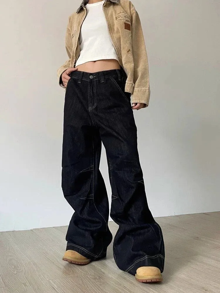 Women Waist Harajuku Oversize Fashion Black Denim Pants