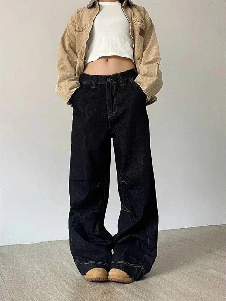 Women Waist Harajuku Oversize Fashion Black Denim Pants