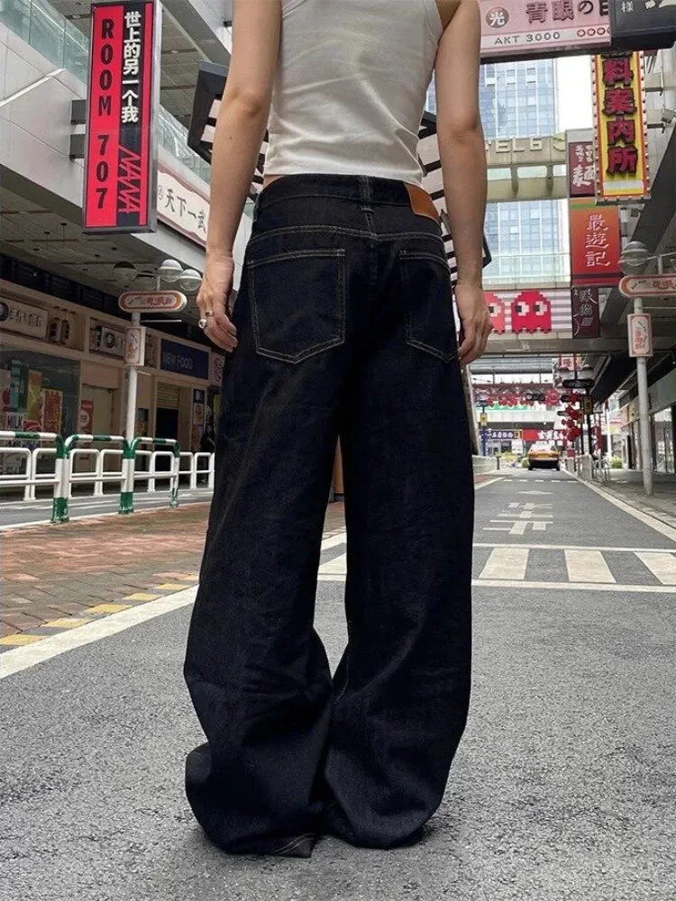 Women Waist Harajuku Oversize Fashion Black Denim Pants