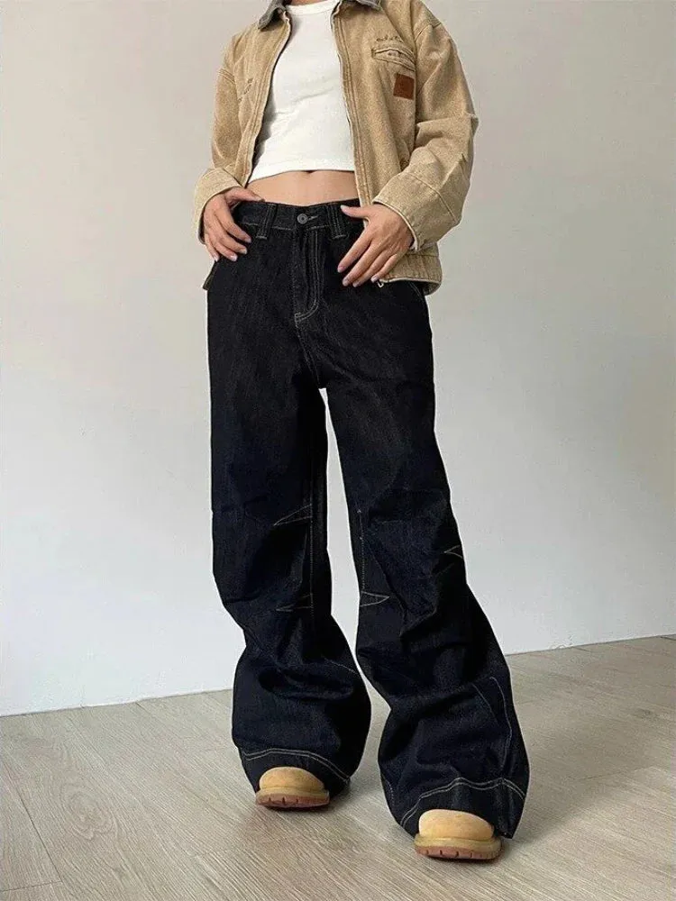 Women Waist Harajuku Oversize Fashion Black Denim Pants