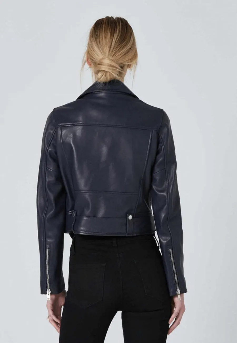 Women's Blue Leather Biker Jacket