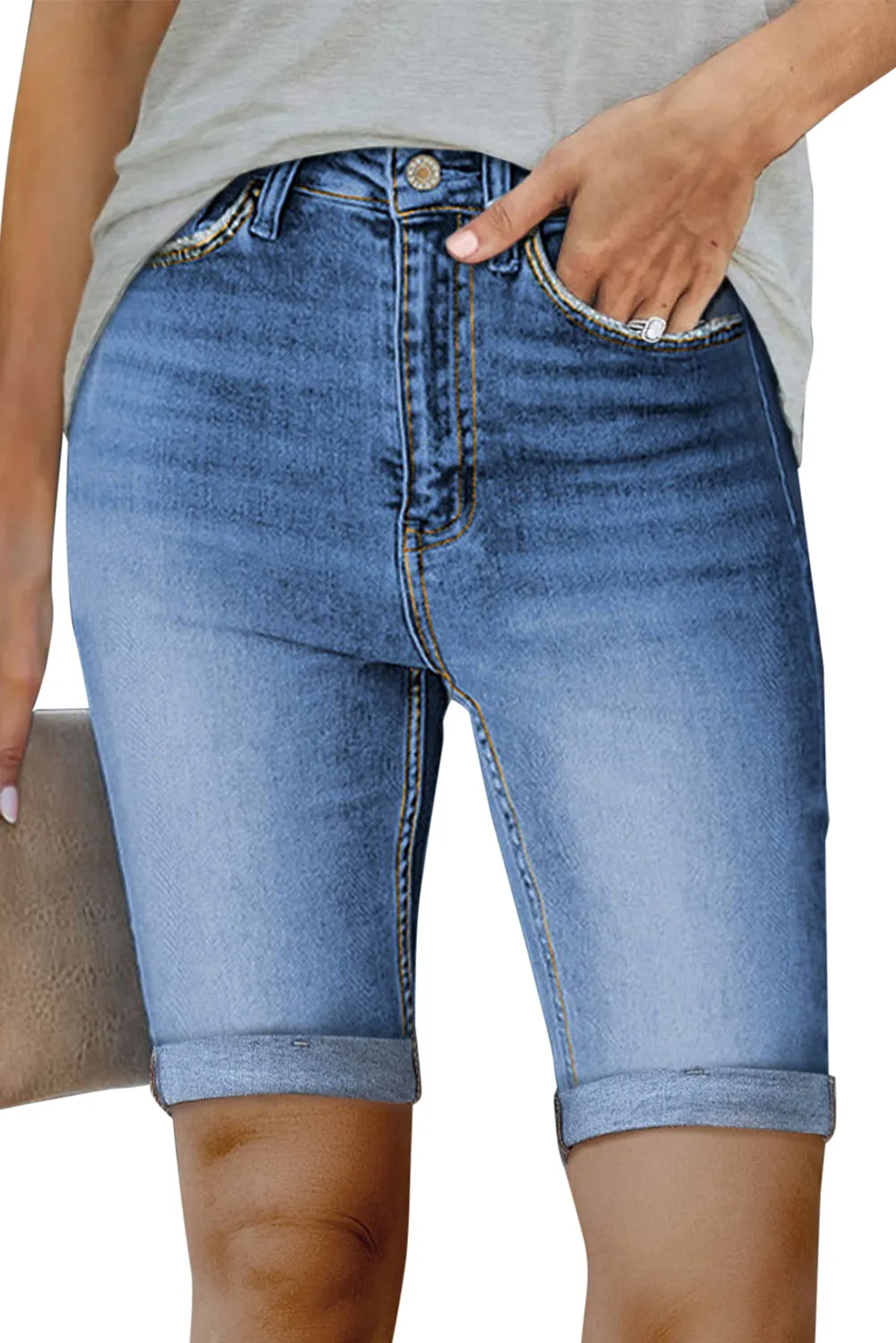 Women's Jeans Roll-up Edge Bermuda Short Jeans Denim Jeans Short