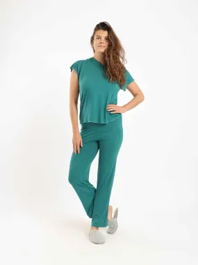 Women's Tight Summer Pajamas with Trousers & Blouse - Blue