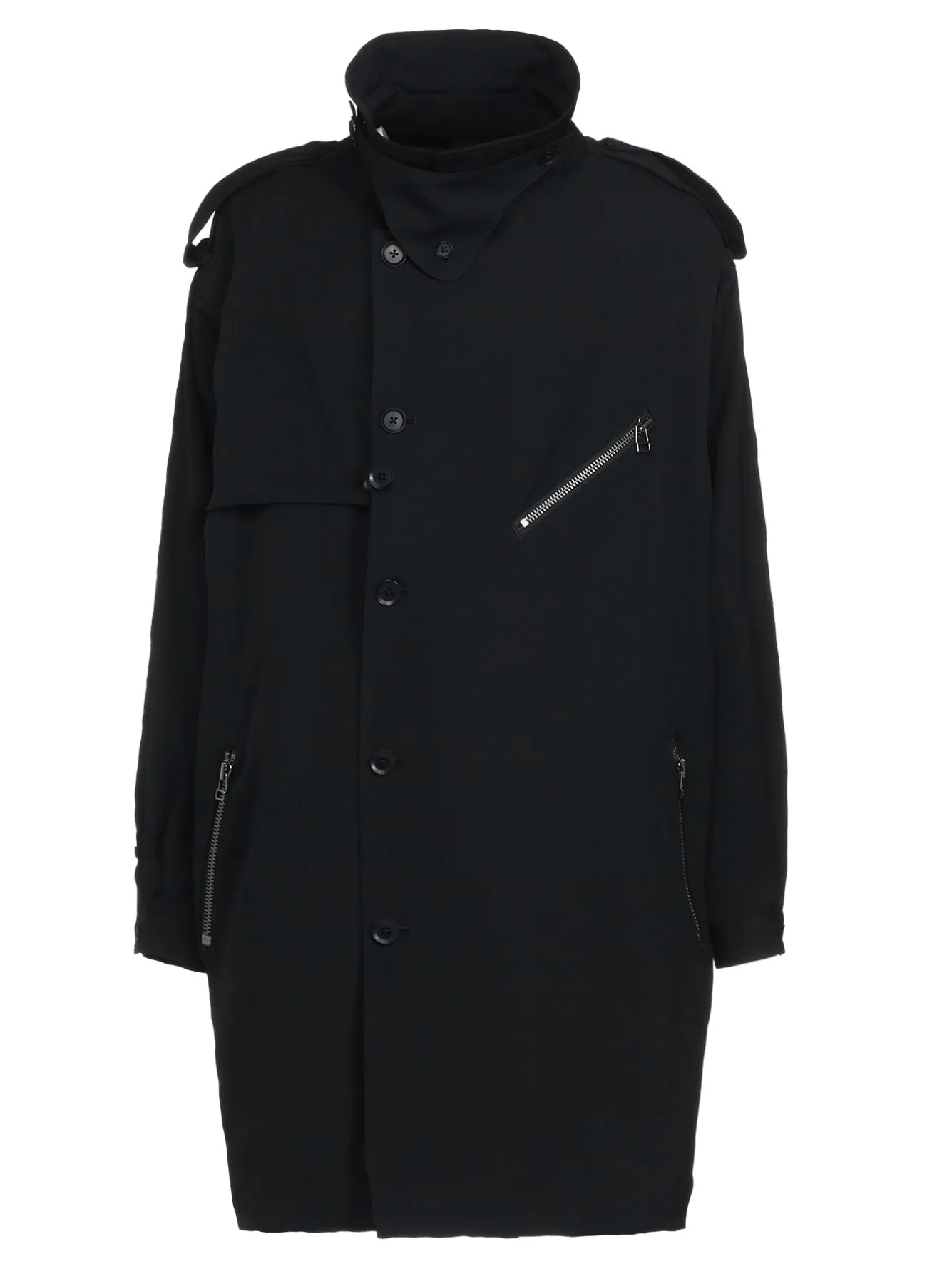 WOOL GABARDINE ZIPPER POCKET TRENCH COAT