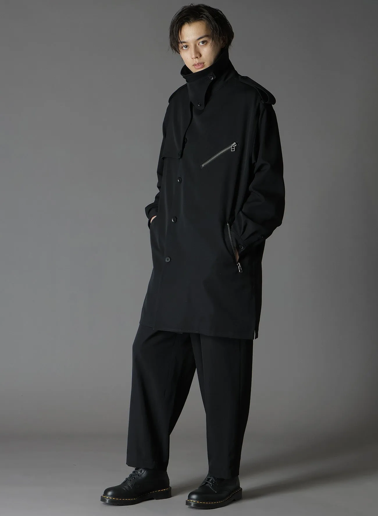 WOOL GABARDINE ZIPPER POCKET TRENCH COAT