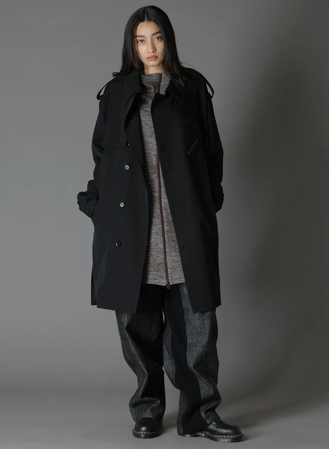 WOOL GABARDINE ZIPPER POCKET TRENCH COAT